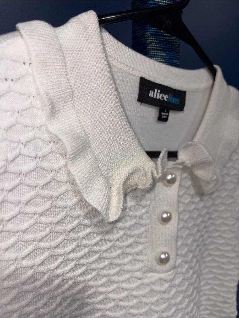 Alice Blue - NWT White Textured Knit Polo Top โ Size Large ๐ค - Picture 7 of 16